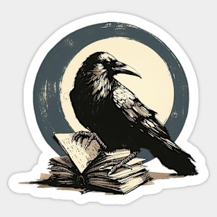 Black raven read book, gift for reader, student gift, lover books, black and white Sticker